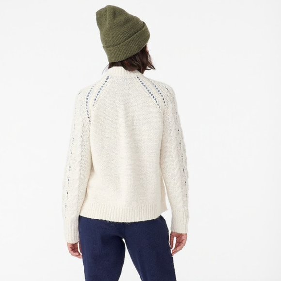 J. Crew Cable-knit Pointelle Sweater With Popcorn Flowers Cream Size Medium - Picture 2 of 10
